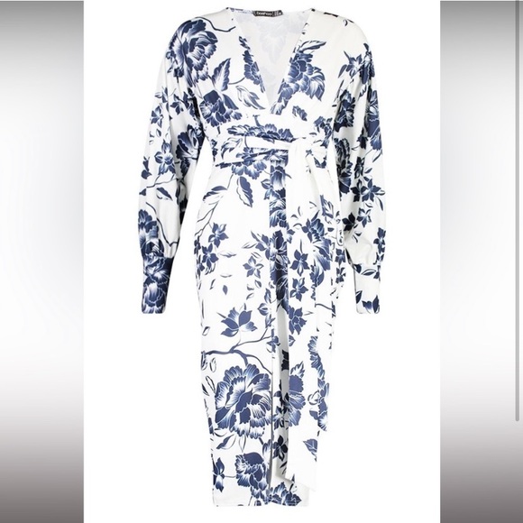 Boohoo | US size 6 | floral bodkin dress with deep v plunge neckline tie waist - Picture 10 of 10